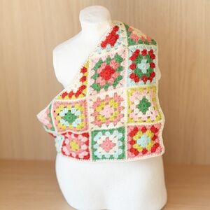 1970s Pastel Granny Square Head Scarf